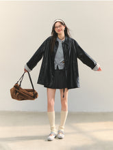 Black H-shaped Cuff Checkered Spliced Leather Jacket - CHINASQUAD
