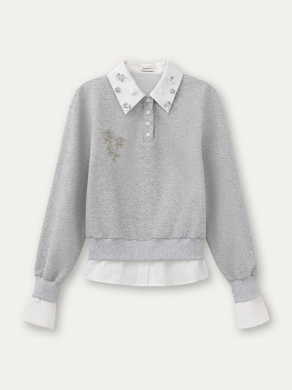 Rhinestone Rose Fake Two-Piece Sweatshirt