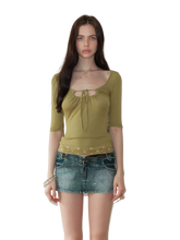 The NeverMore Vintage Embroidered Ruched Scoop-Neck Top NeverMore