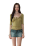 The NeverMore Vintage Embroidered Ruched Scoop-Neck Top NeverMore