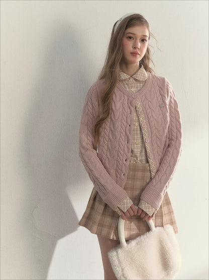 Wool-Blend Layered Doll Collar Knit Cardigan