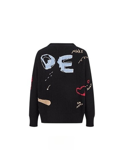 Graffiti Knit V-Neck Cardigan