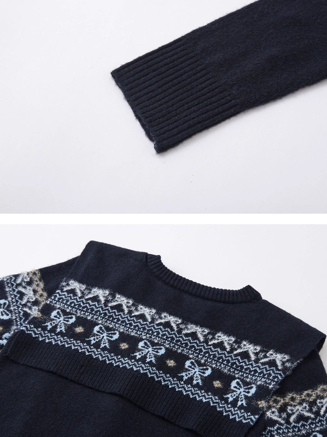 Fair Isle Bow Layered Knit Sweater