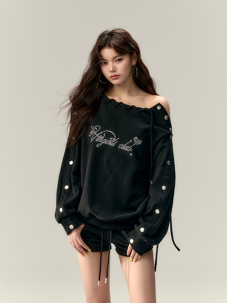 Button-Off-Shoulder Sweatshirt