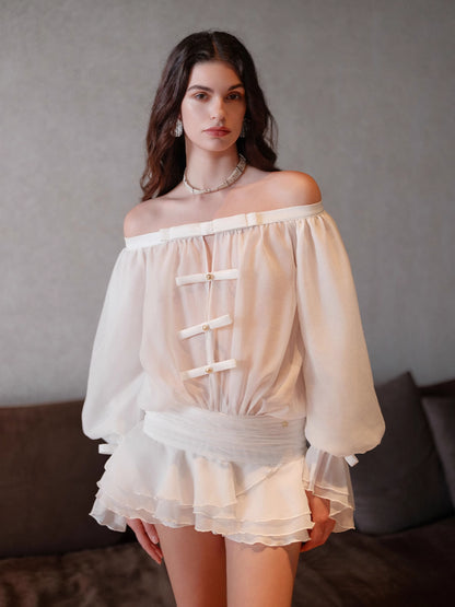 Off-shoulder Bubble Sleeve Puff Dress