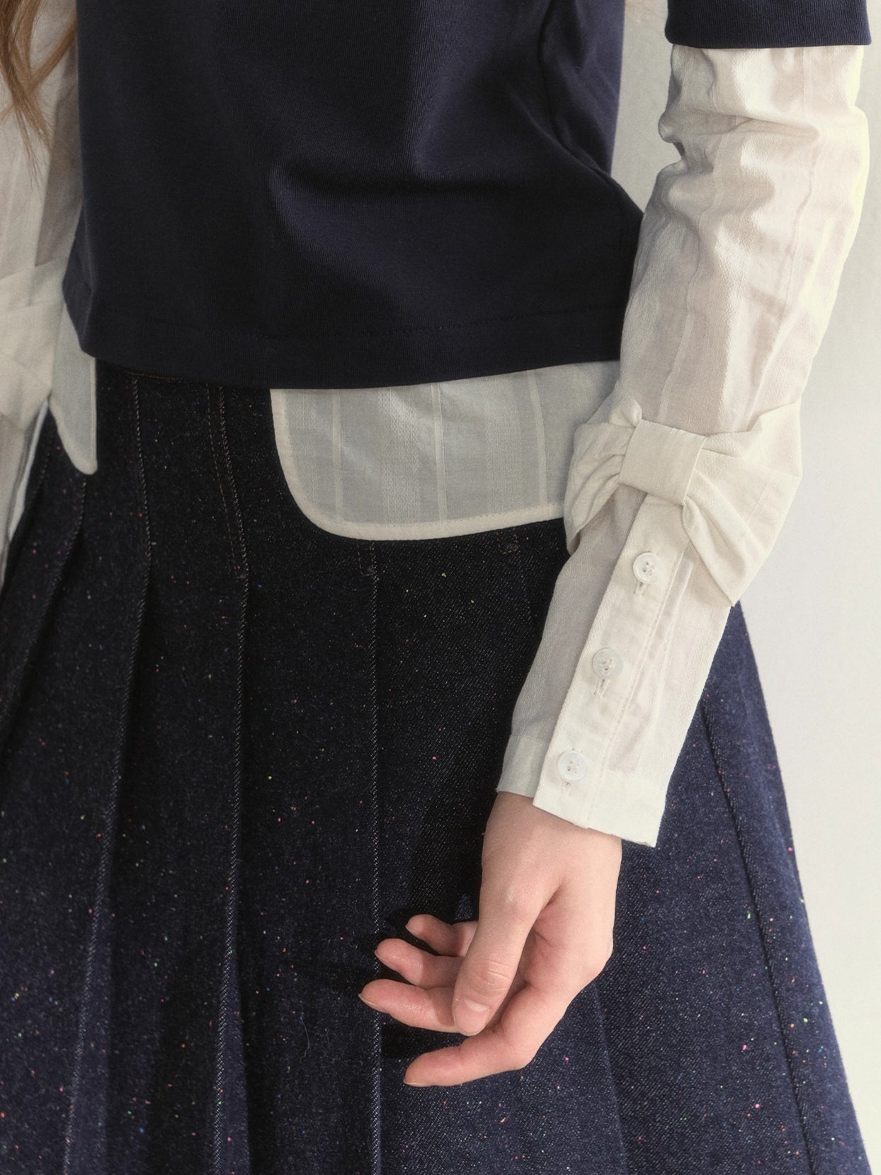 Navy Layered Long-Sleeve Knit Shirt