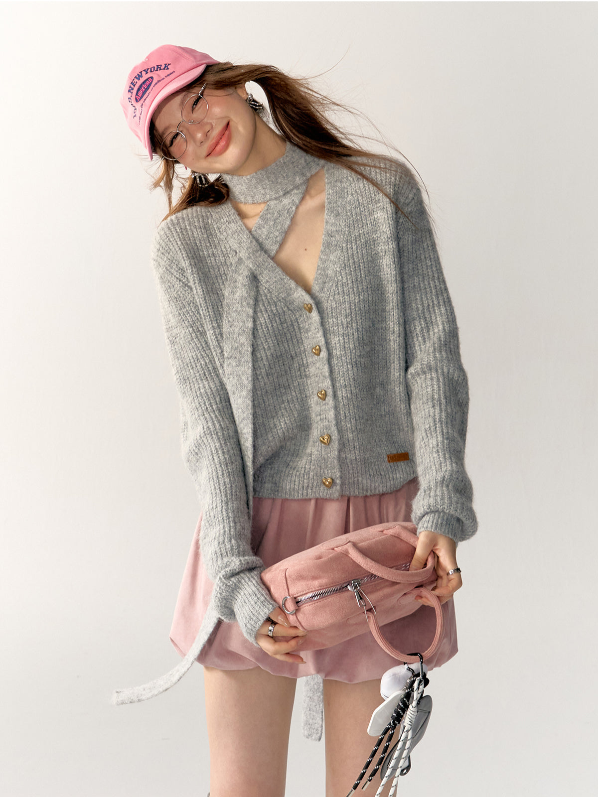 Halter Tie V-Neck Knit Cardigan