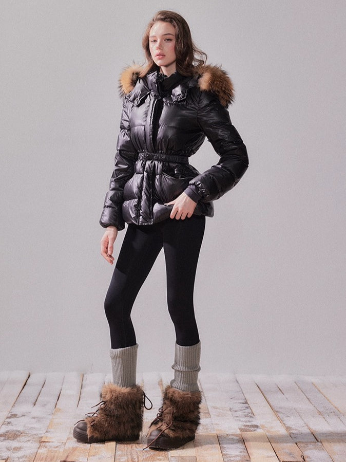 Snow Velvet Fox Fur Hooded Down Jacket