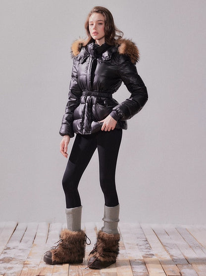 Snow Velvet Fox Fur Hooded Down Jacket