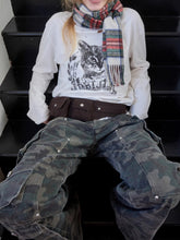 Vintage Cat & Dog Print Distressed Long-Sleeve Tee - CHINASQUAD