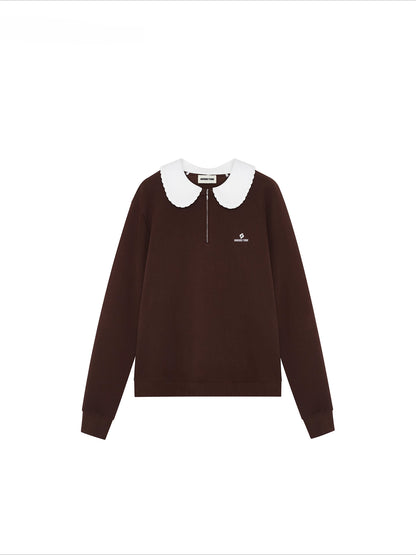 Detachable Collar Cotton-Blend Oversized Sweatshirt