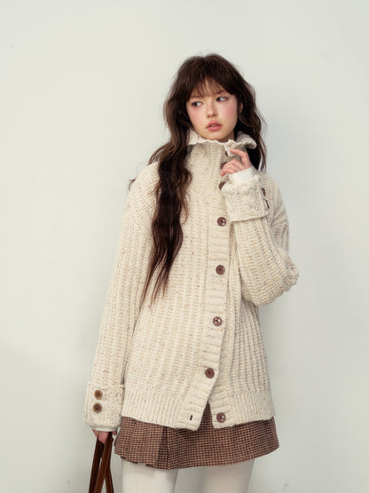 Convertible Collar Retro Cable Knit Sweater