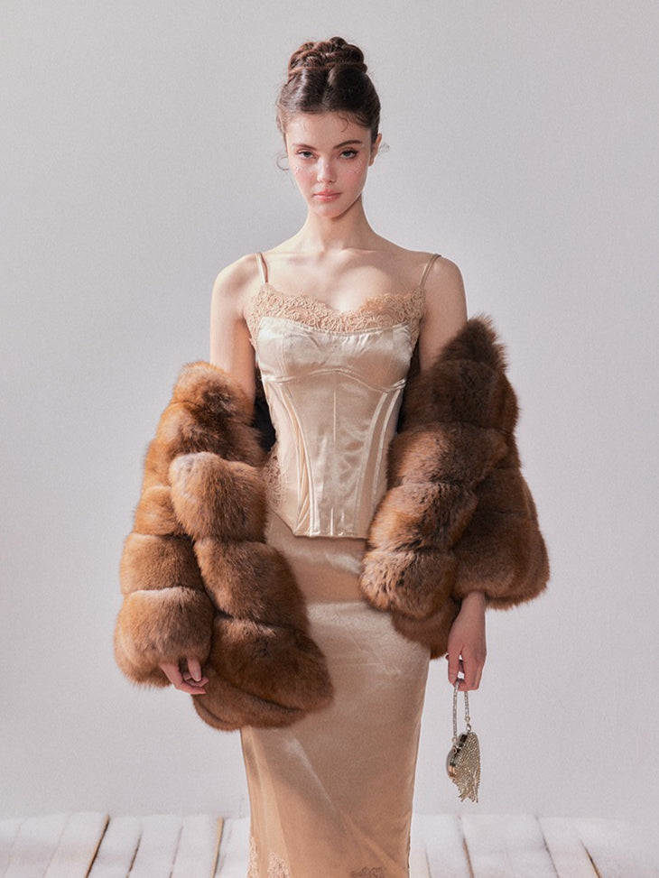 Gilded Amber Saga Fox Fur Short Coat