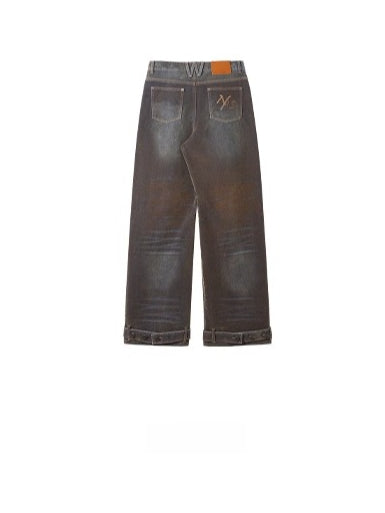 Terracotta Velvet-Washed Wide-Leg Jeans