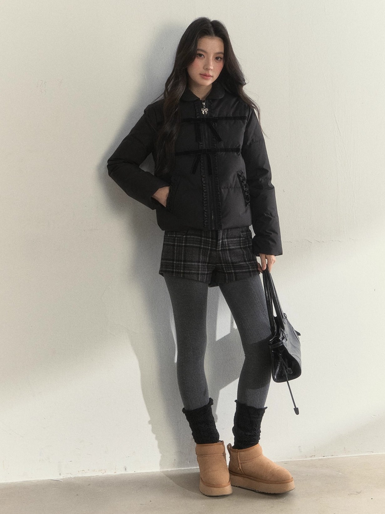 Velvet Bow Trim Down Jacket