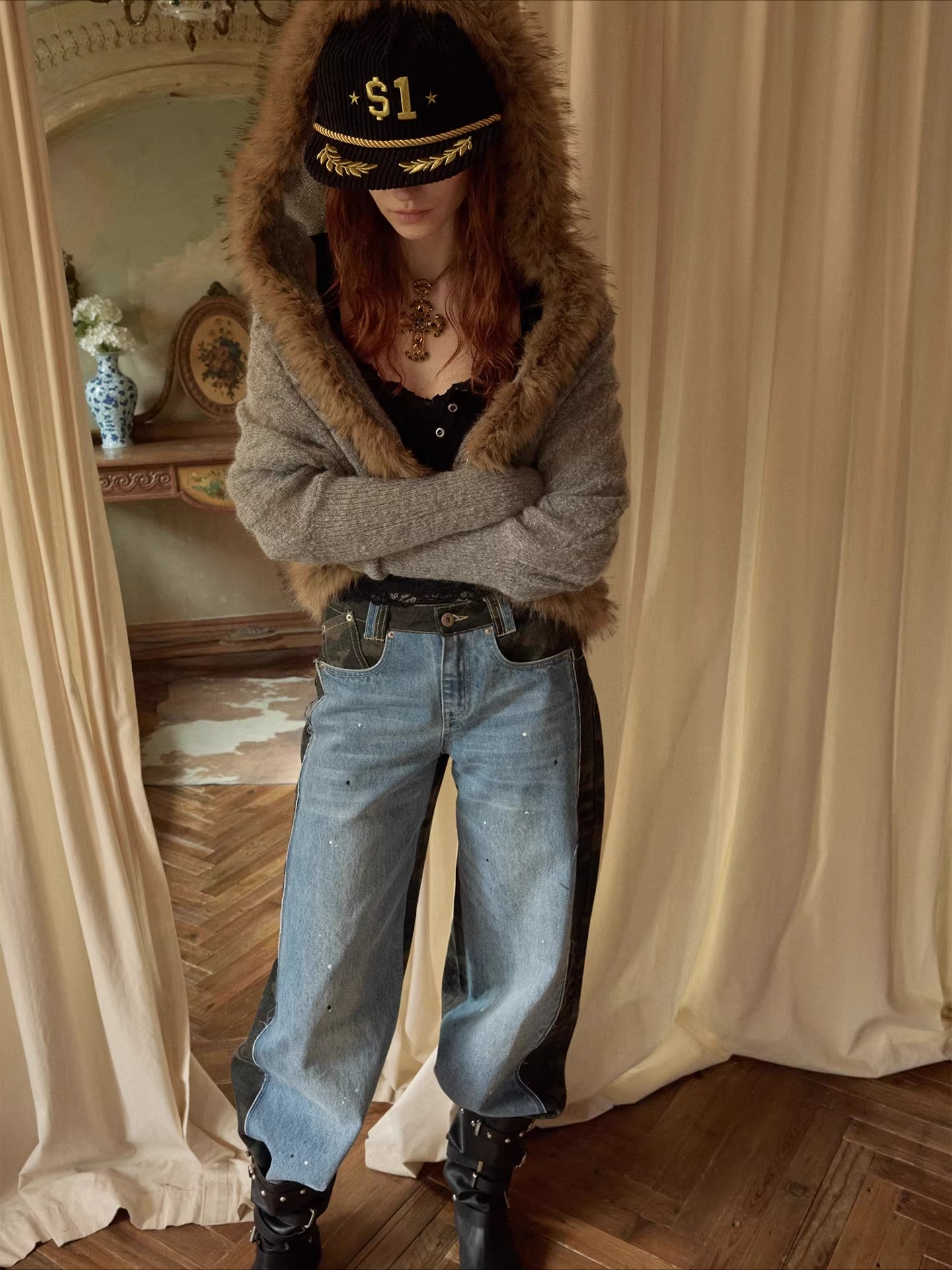 Vintage Mohair-Blend Fur-Trim Knit Cardigan