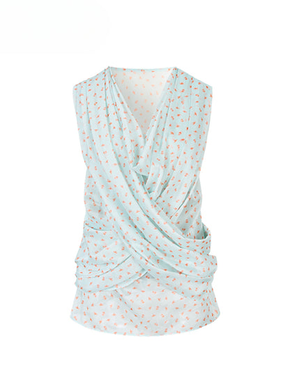 Small Floral Cowl Neck Sleeveless Vest - CHINASQUAD