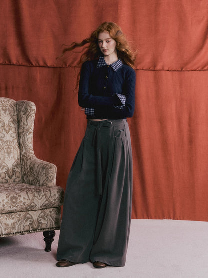 Pleated Tie-Waist Wide-Leg Trousers