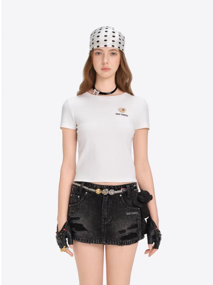 Mini Bear Fitted Cropped Tee
