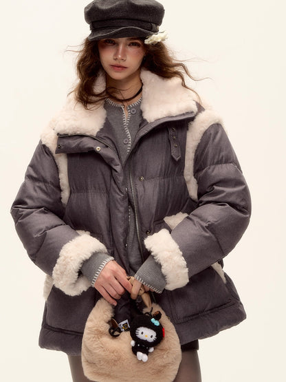 Faux Shearling Panel Down Jacket