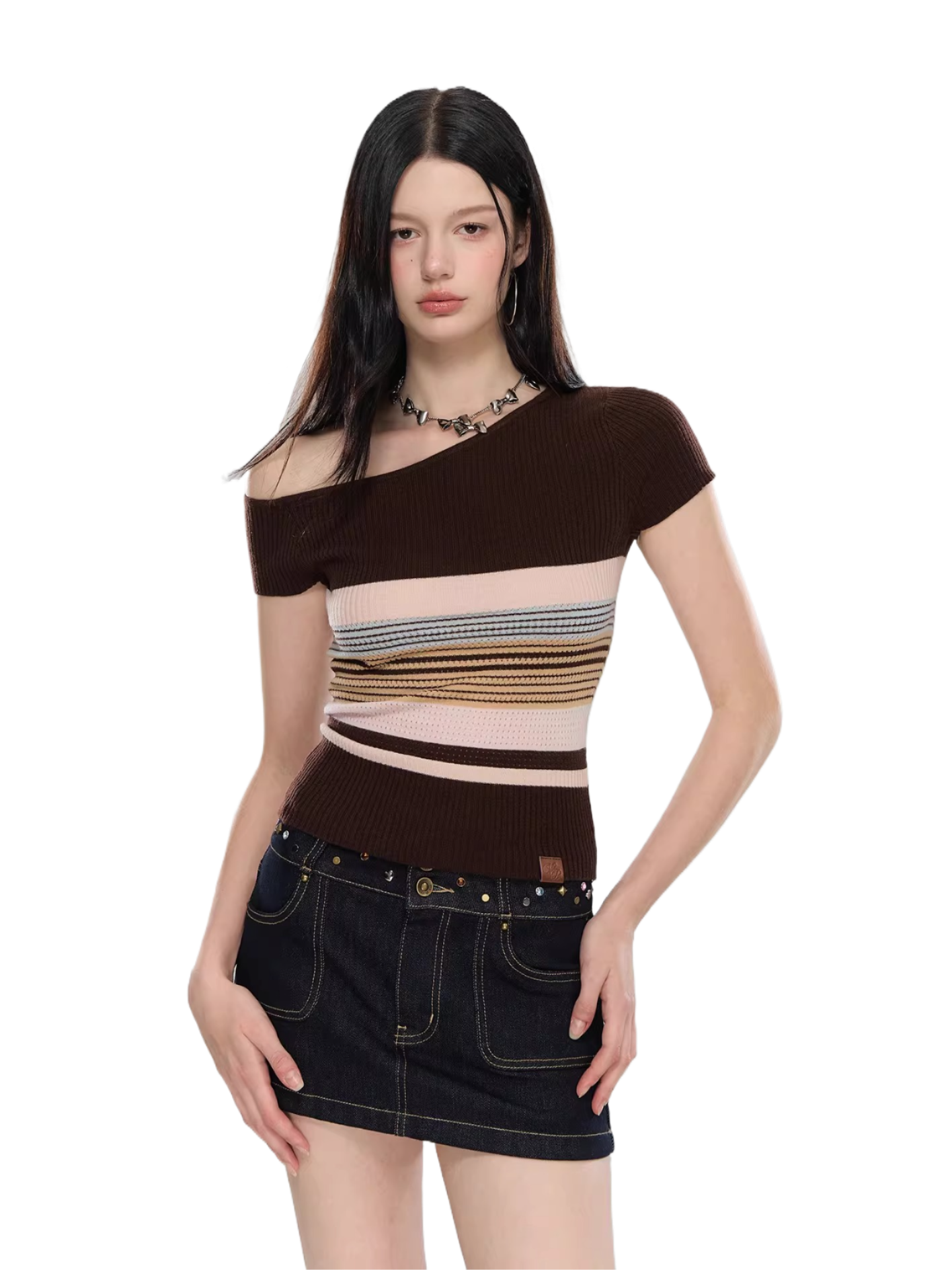 Asymmetrical Color-Block Knit Top