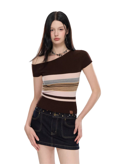 Asymmetrical Color-Block Knit Top