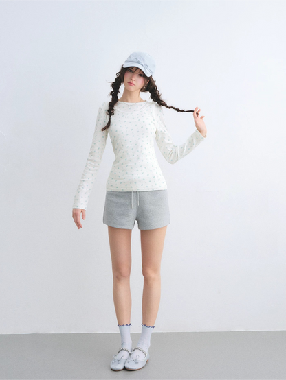 Vintage Floral Trim Long Sleeve Layered Top Set