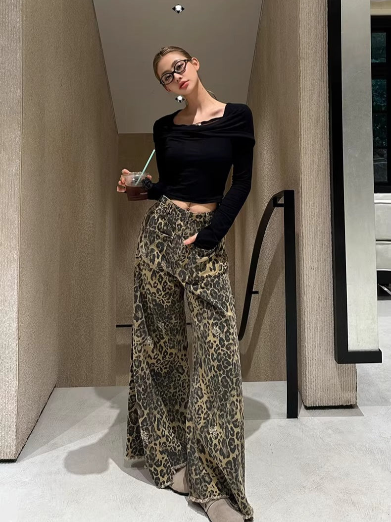 Deconstructed Wide-Leg Denim Jeans