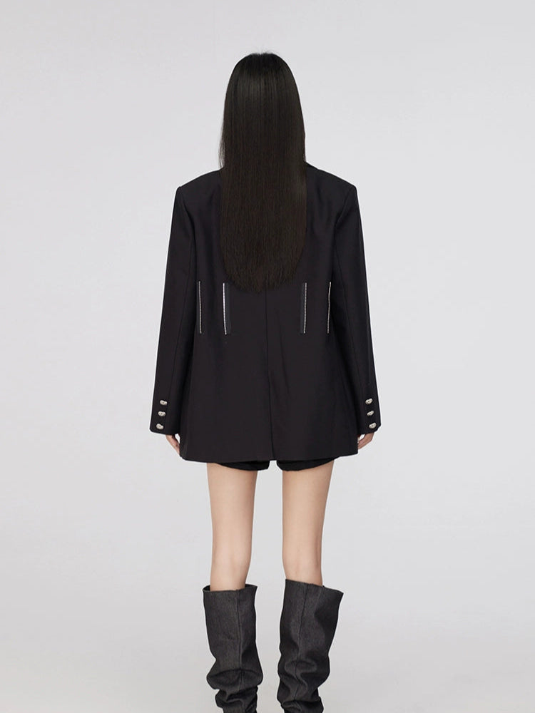 (Final Sale) Black Oversized Zipper Blazer