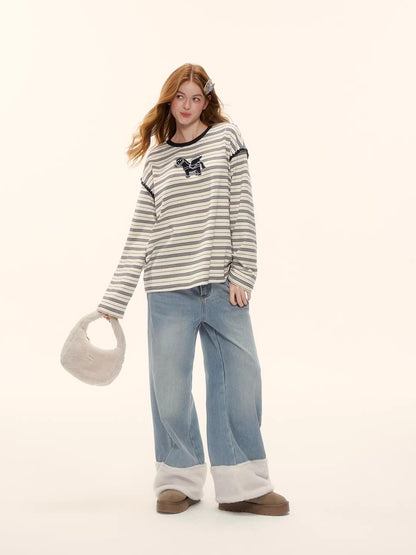 Straight-Leg Wide Denim Pants