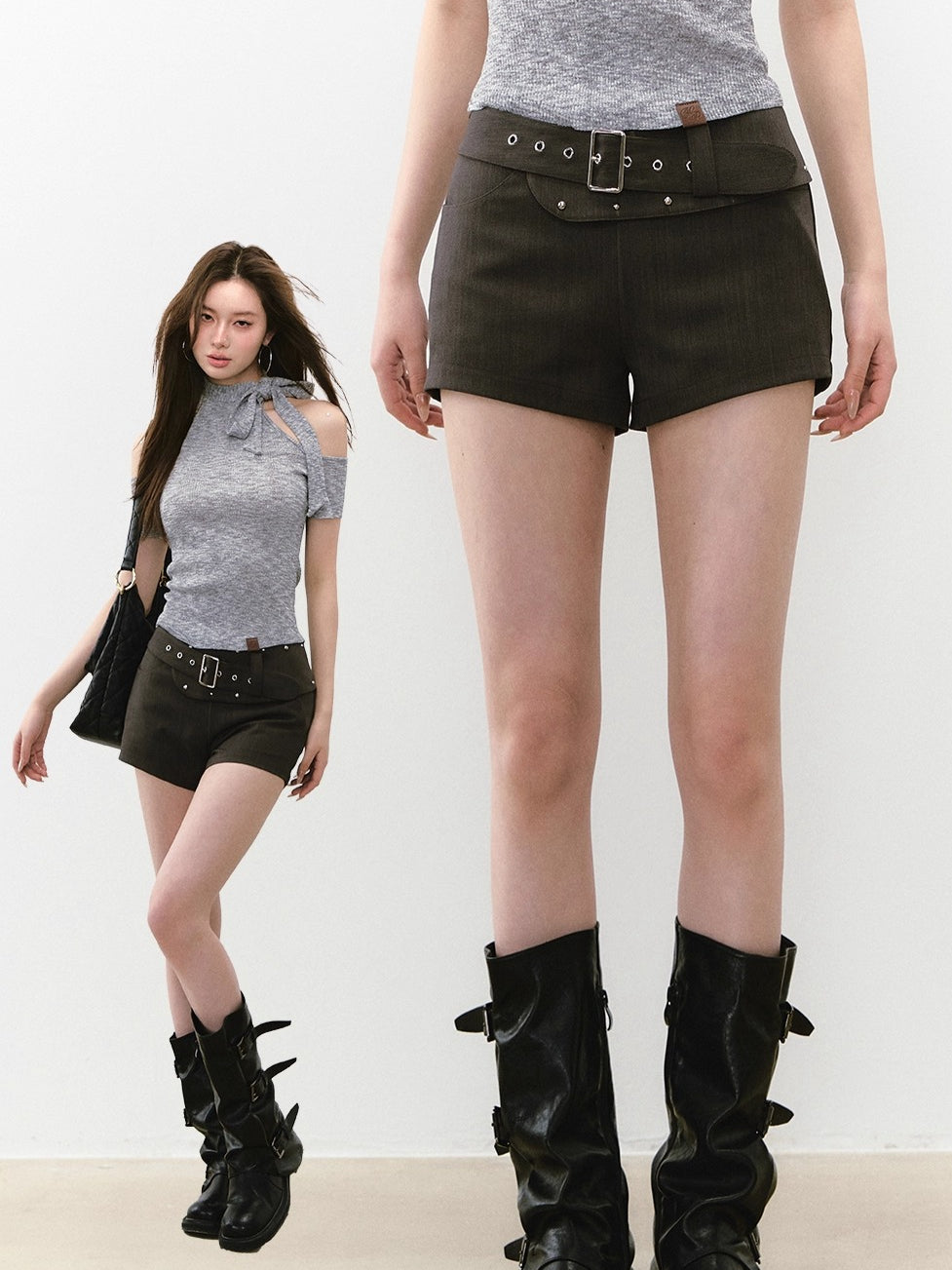 Chic Waist Belt Irregular Detail Shorts