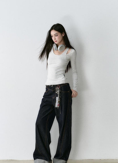 Structured Vintage-Dyed Jeans