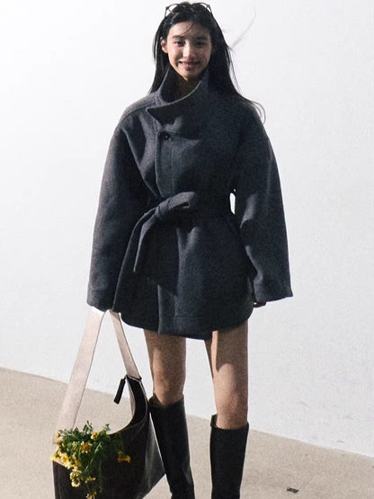 Heavyweight Wool Stand-Collar Short Coat
