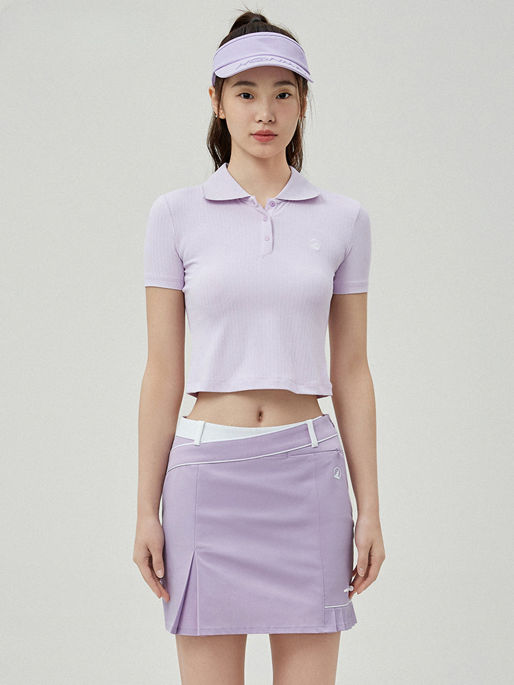 White &amp; Light Purple Fitted Golf Polo Sports T-shirt