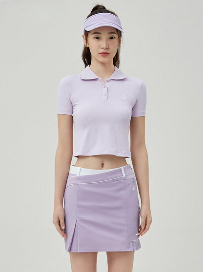 White &amp; Light Purple Fitted Golf Polo Sports T-shirt