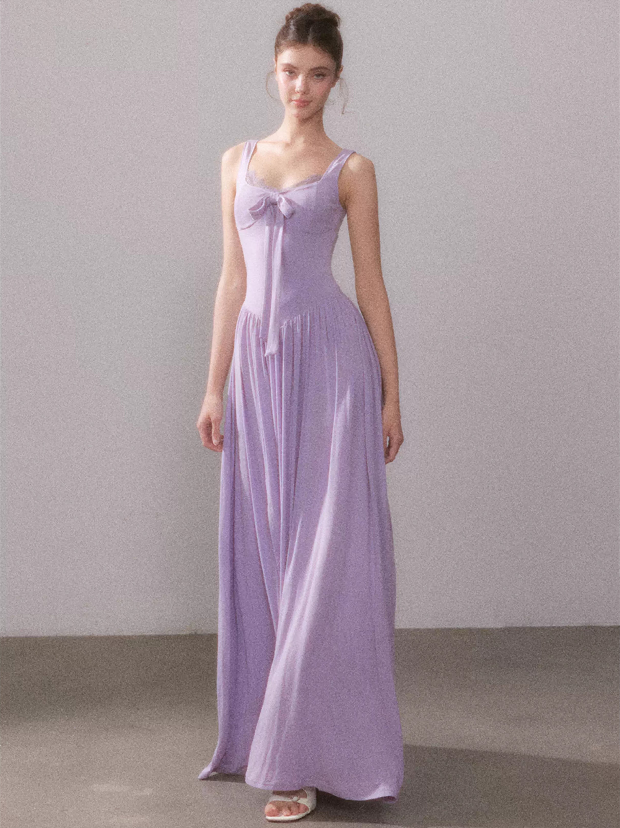 Mist Veil Muse Lace Knit Split Maxi Dress