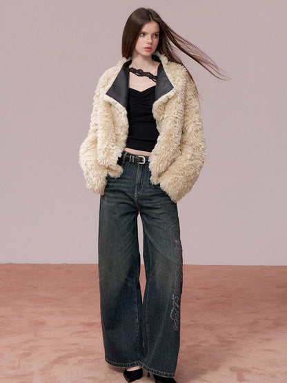 Reversible Faux Fur &amp; PU Leather Jacket