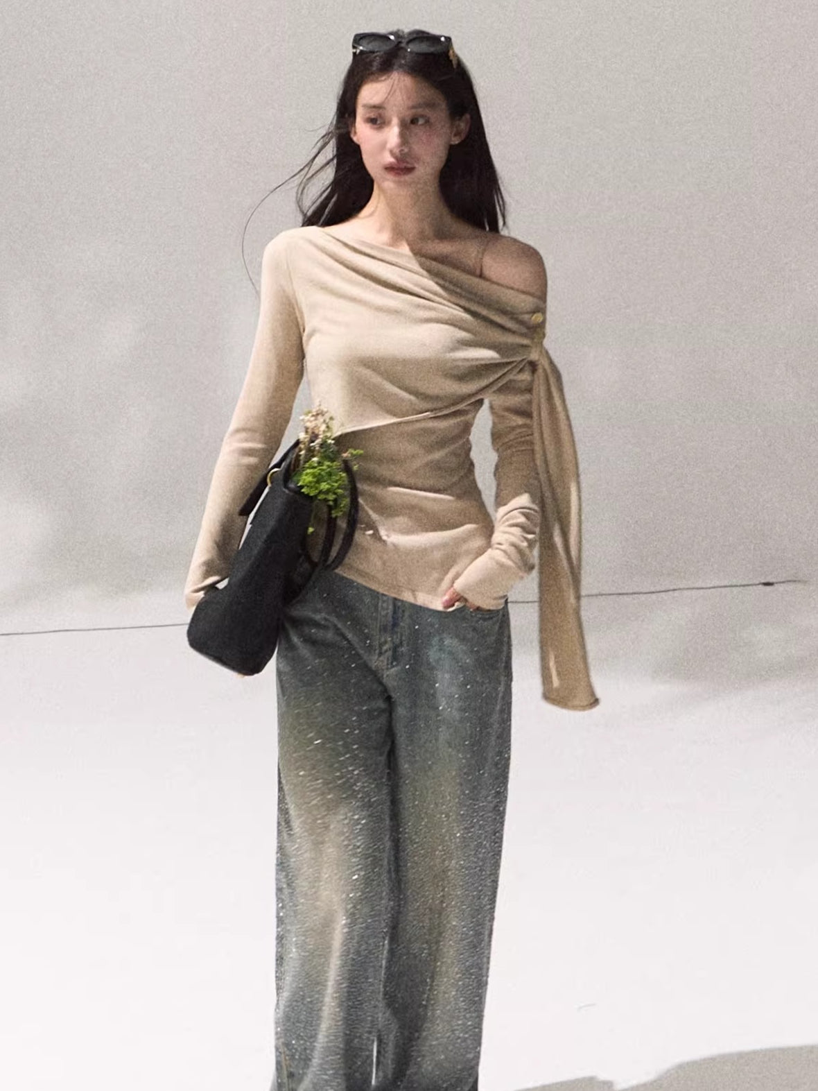 Draped Wrap-Neck Slim-Fit Knit Base Layer