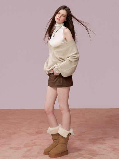 Wool Deep V-Neck Oversized Sweater