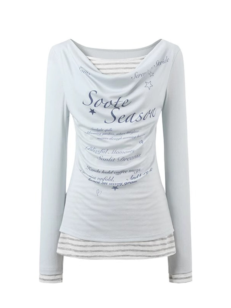 Two-piece Printed Fitted Long-sleeve T-shirt