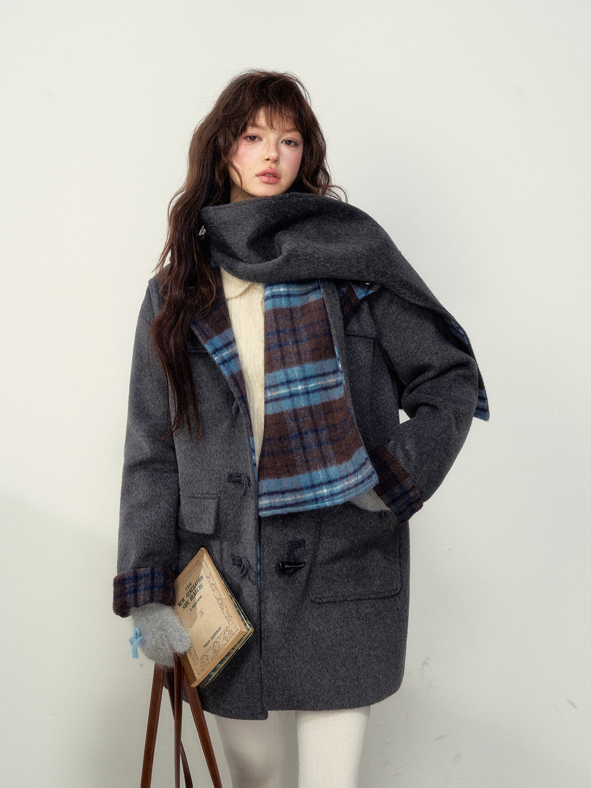 Double-Sided Wool Plaid Scarf