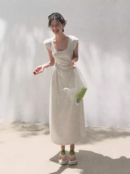 Square Shoulders U-Neck Fitted Dress