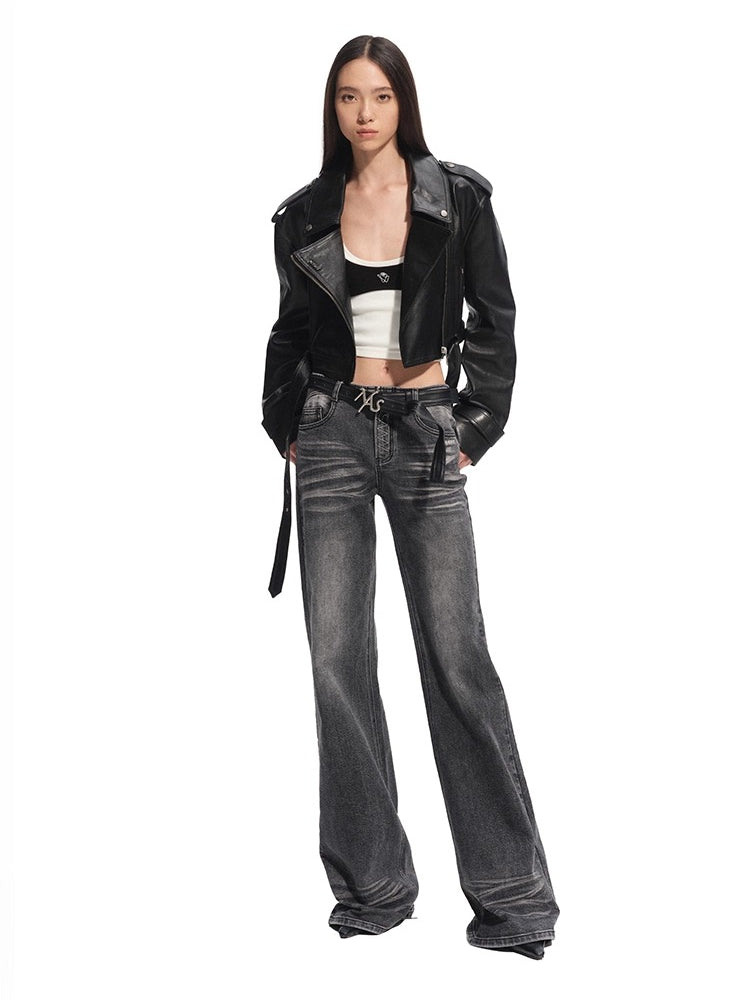 &quot;Djembe Series&quot; 100% Water-stained Lambskin Cropped Jacket - CHINASQUAD