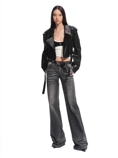 &quot;Djembe Series&quot; 100% Water-stained Lambskin Cropped Jacket - CHINASQUAD