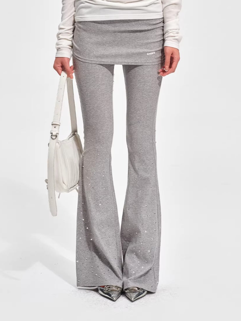 Sparkly Faux Layered Knit Flared Pants