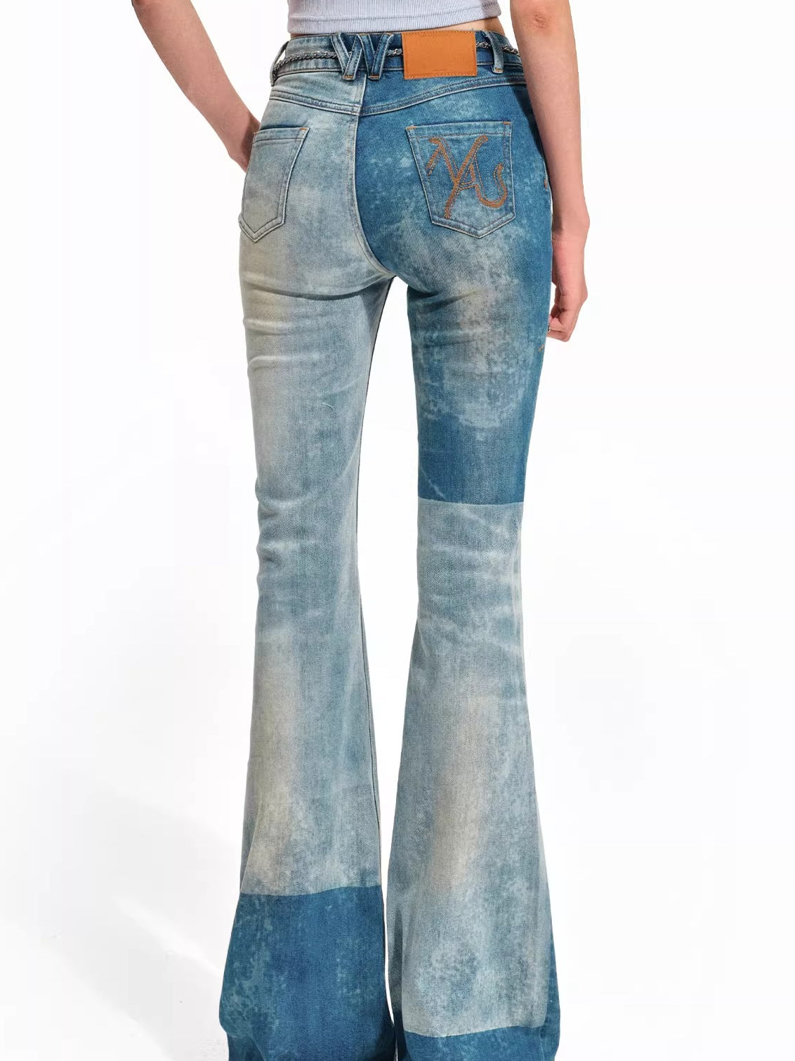Equestrian Contrast Panel Micro-Flare Denim Jeans