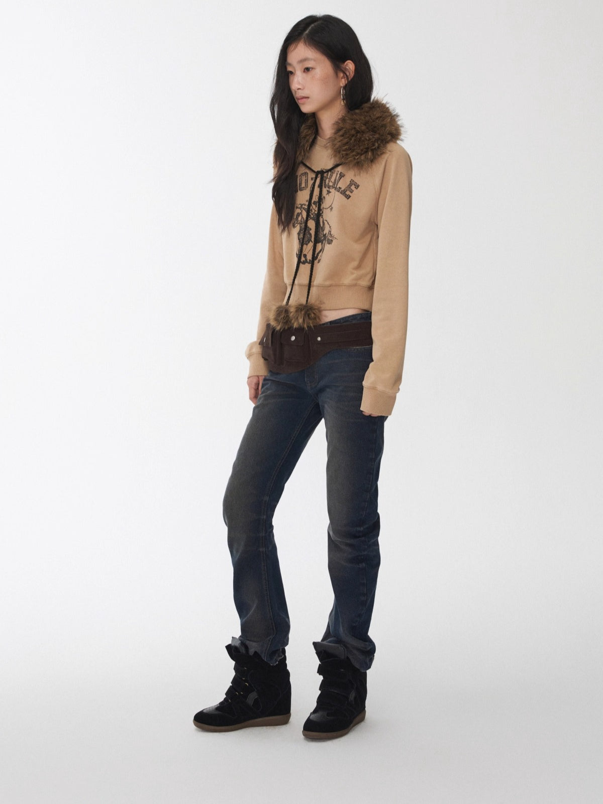 Knight Cat Print Distressed Washed Sweatshirt