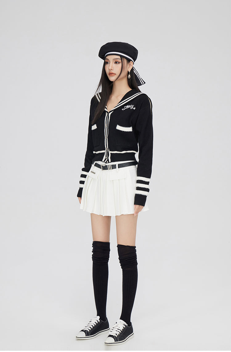 Black &amp; Off-white Patchwork Lapel Sweater - CHINASQUAD