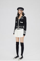 Black & Off-white Patchwork Lapel Sweater - CHINASQUAD