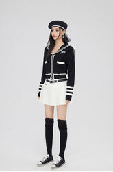 (Final Sale) Black & Off-white Patchwork Lapel Sweater - CHINASQUAD